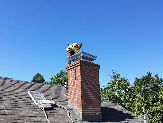 Temescal Valley Chimney Sweep technician measuring a chimney cap in Temescal Valley, CA