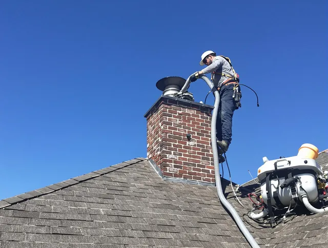 Dedicated Temescal Valley Chimney Sweep team member cleaning a chimney in Temescal Valley, CA