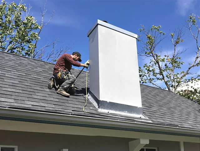 Temescal Valley Chimney Sweep team member finishing chimney construction in Temescal Valley, CA