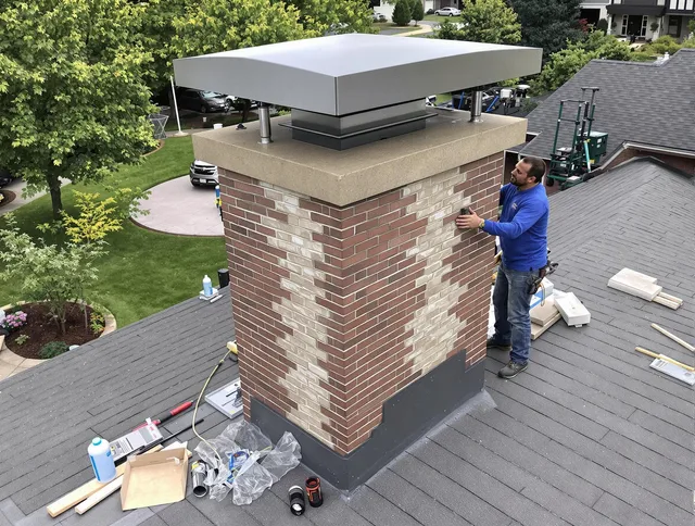 Temescal Valley Chimney Sweep team working on a custom chimney remodel in Temescal Valley, CA