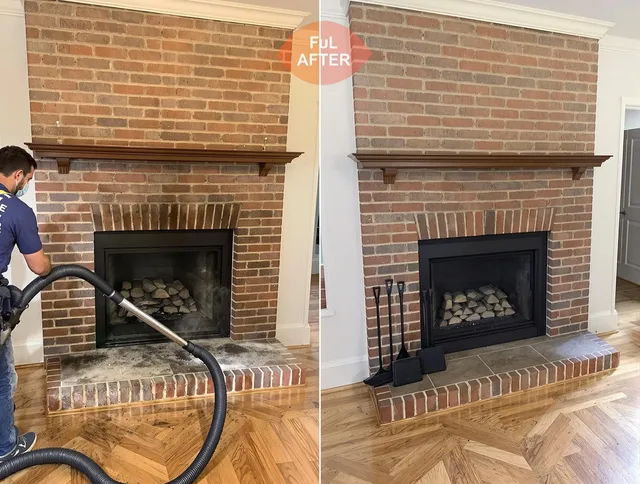 Temescal Valley Chimney Sweep carefully sanitizing a fireplace in Temescal Valley, CA