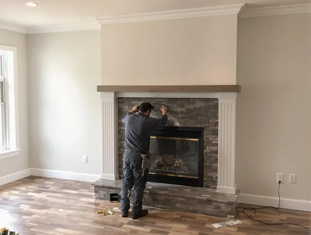 Temescal Valley Chimney Sweep finishing a custom fireplace install in Temescal Valley, CA